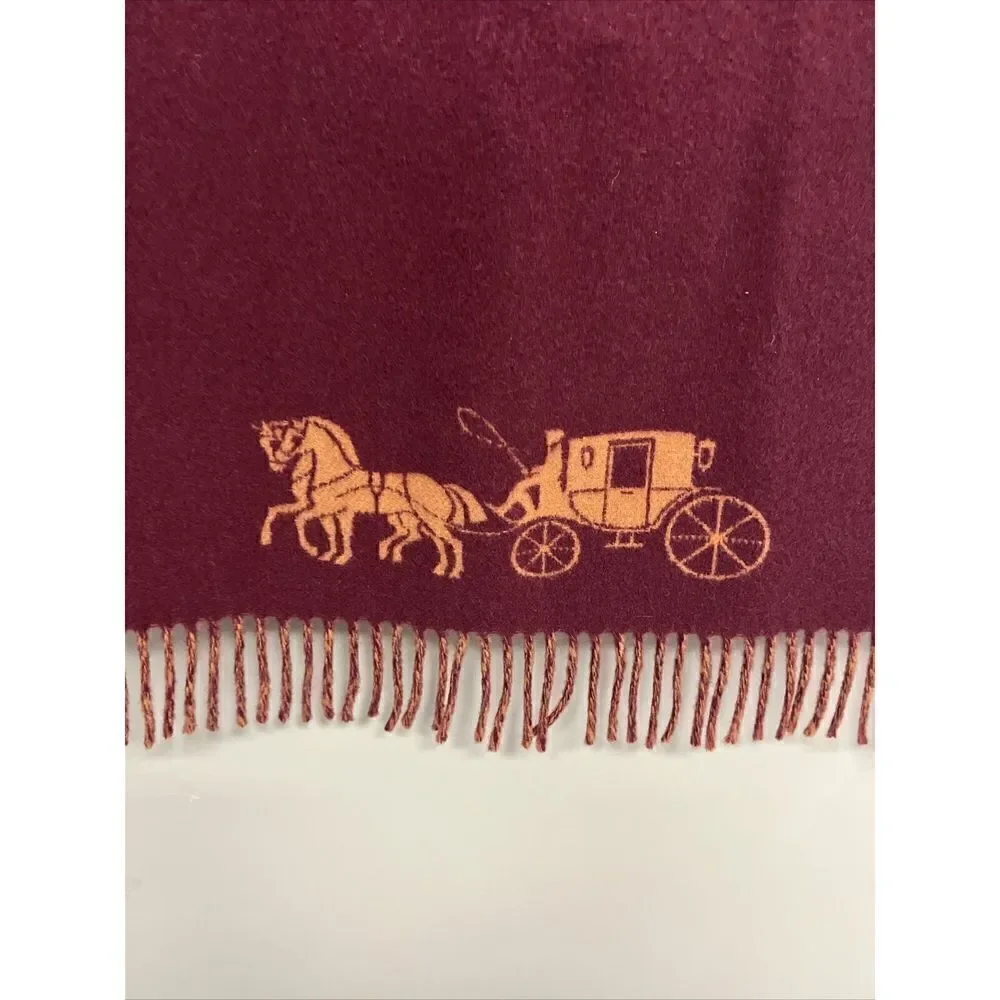Coach Horse & Carriage Jacquard 100% Wool Scarf/ Wrap Cherry Ginger Made Italy